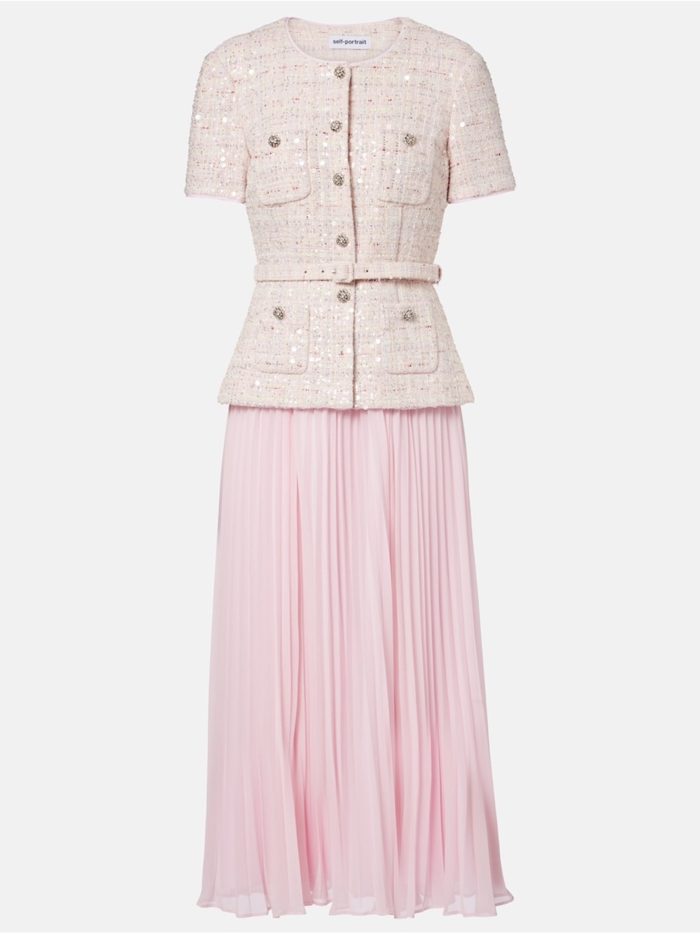 Self-Portrait NWOT PINK SEQUIN BOUCLE TAILORED MIDI DRESS - Picture 9 of 12